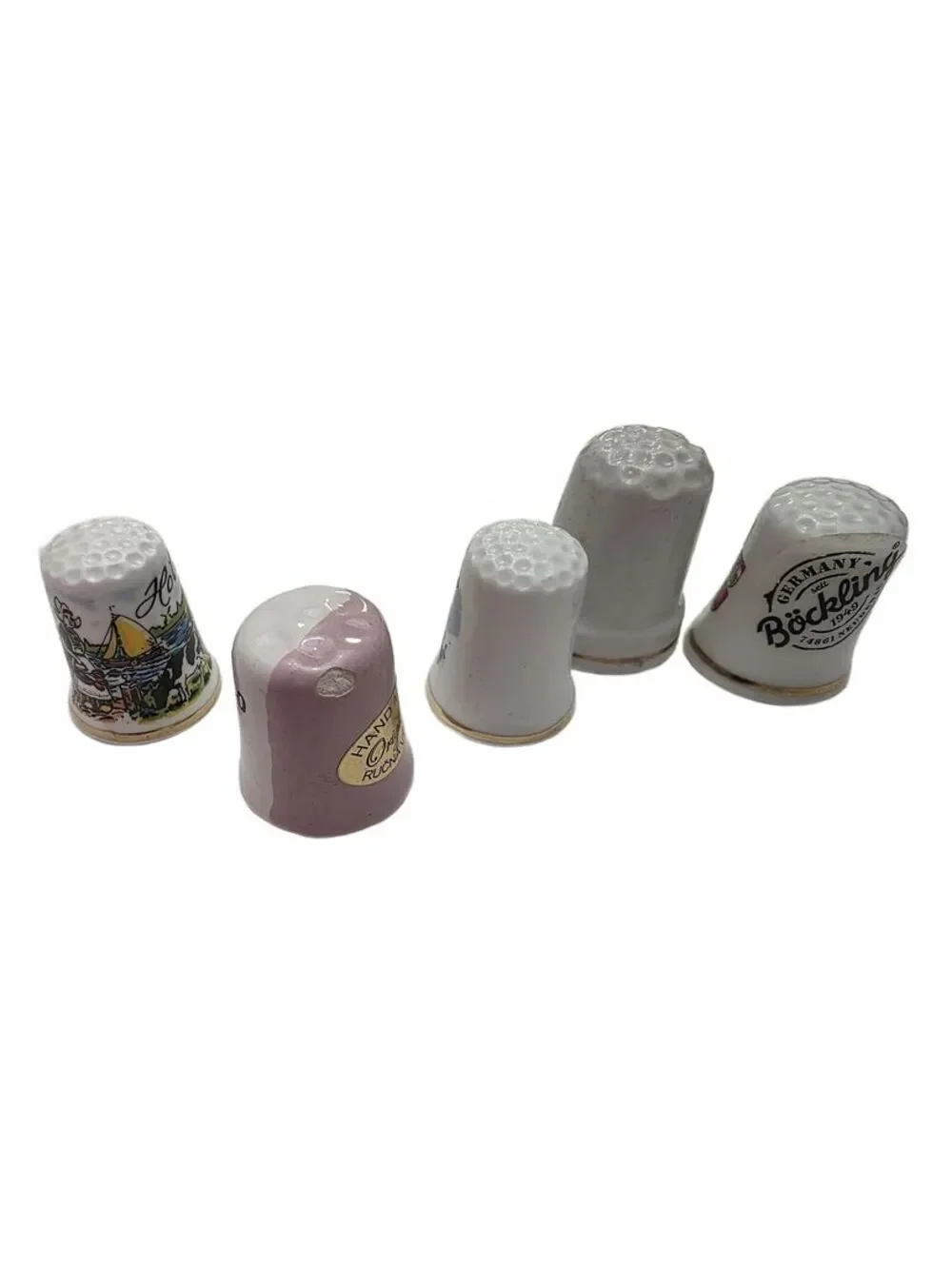 5 Vintage European Souvenir Porcelain Thimbles 2 With Cases